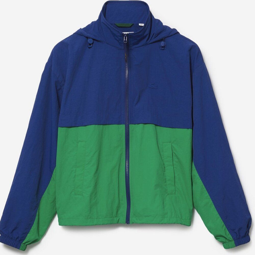 Lacoste Women's BF9541 Colorblock Zip Windbreaker Jacket Sz 36 Small Green Blue